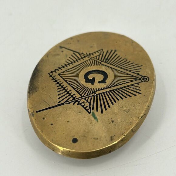 Baron Solid Brass Oval Belt Buckle Masonic Freemason Mason Ruler Compass G - Picture 7 of 8